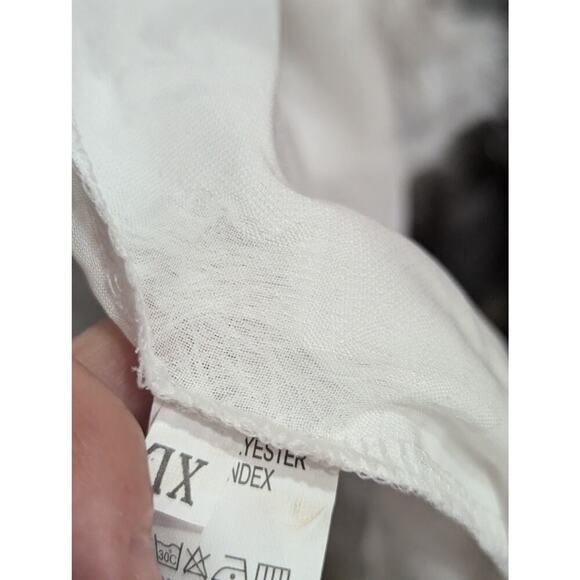 White gauzy eyelash fringe collared buttoned dress w/3/4 length sleeves XL - Picture 4 of 9